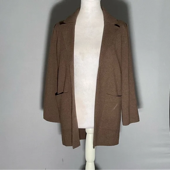 Quince Organic Cottin Knit Blazer Cardigan XS Brown Minimalist Capsule Wardrobe - Picture 9 of 16